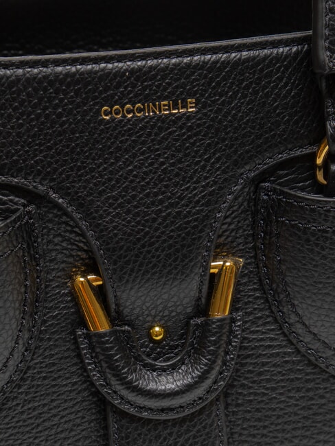 YORK Geantă de m&acirc;nă din piele ciocănită negru - Genți femei