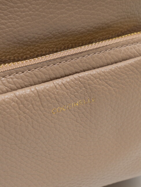 JEN Rucsac rotund din piele cu buzunar taupe cald - Genți femei