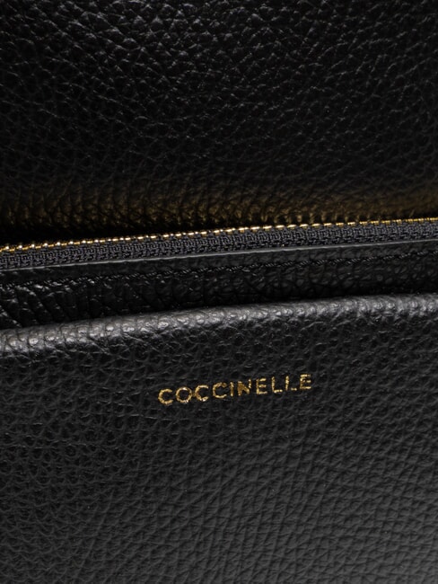 JEN Rucsac rotund din piele cu buzunar negru - Genți femei