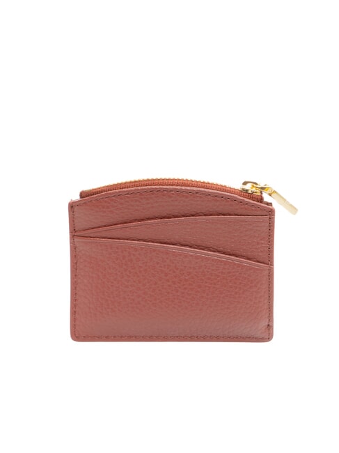 ROUNDED PRINTED Portcard mic din piele cu fermoar coniac - Portofele femei