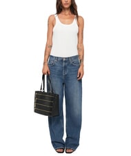 LOVE MOSCHINO ZIPLINE Geantă de cumpărături de umăr negru - Genți femei - 5