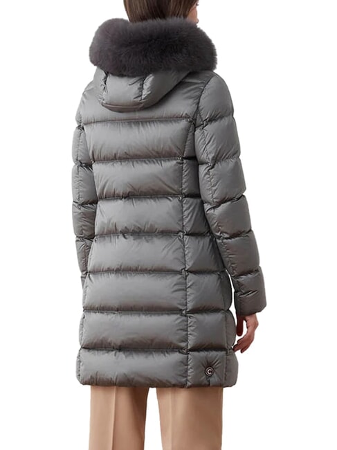 DELUXE Jachetă lungă cu puf și glugă oțel &icirc;nchis-oțel &icirc;ntunecat - Jachete de puf pentru femei