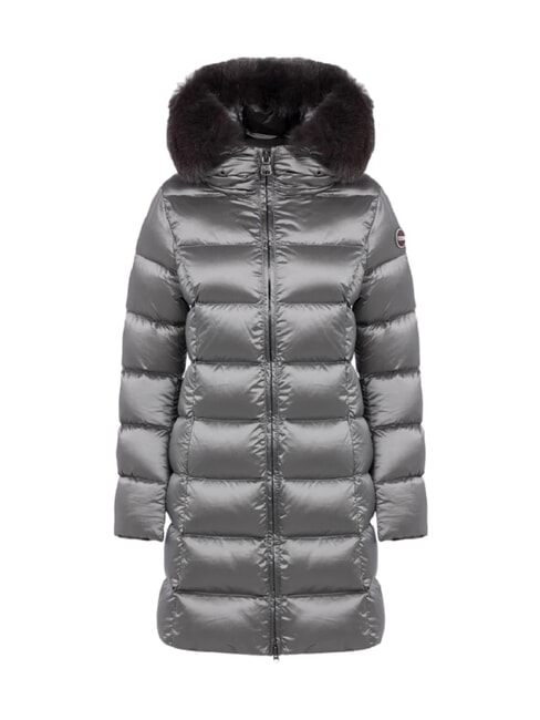 DELUXE Jachetă lungă cu puf și glugă oțel &icirc;nchis-oțel &icirc;ntunecat - Jachete de puf pentru femei