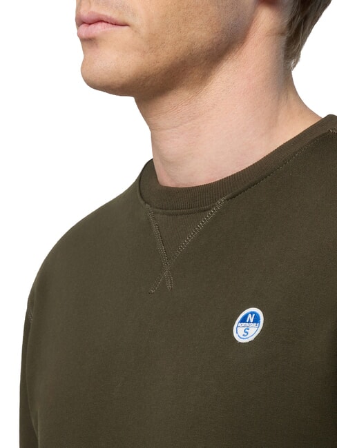 ROUND LOGO Hanorac cu guler rotund din bumbac verde de pădure - hanorace