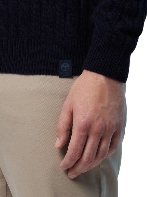 N|S Pulover cu guler rotund, tricotat cu împletitură albastru marin - Pulovere pentru bărbați