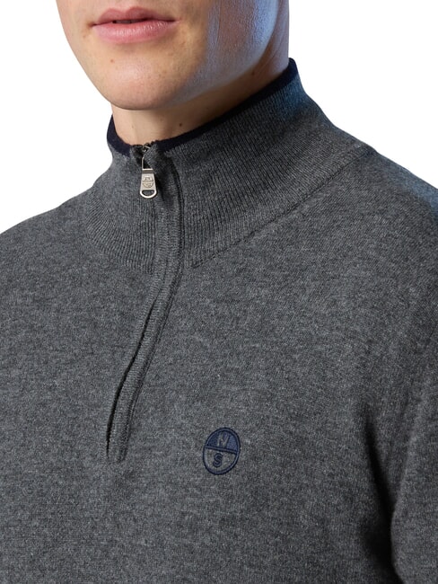 N|S Pulover cu guler &icirc;nalt și fermoar pe jumătate melange gri mediu - Pulovere pentru bărbați