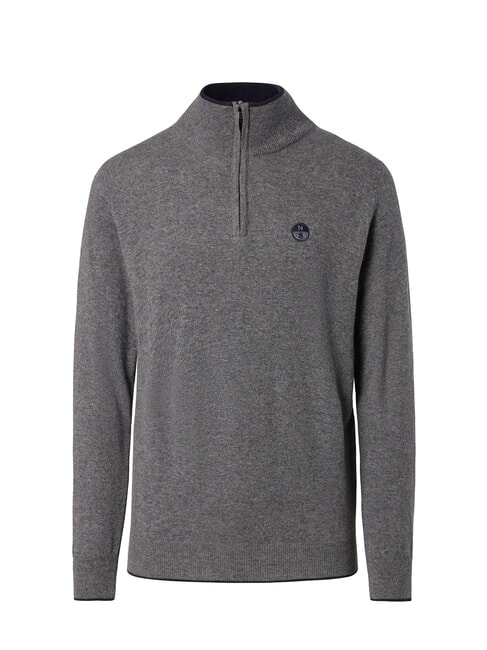 N|S Pulover cu guler înalt și fermoar pe jumătate melange gri mediu - Pulovere pentru bărbați