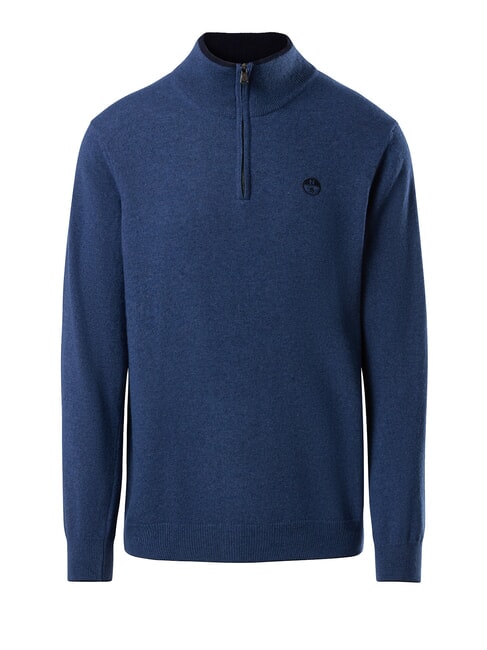 N|S Pulover cu guler înalt și fermoar pe jumătate melanj albastru China - Pulovere pentru bărbați