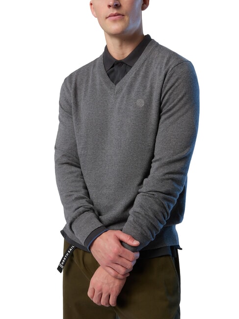 N|S Pulover cu decolteu în V melange gri mediu - Pulovere pentru bărbați