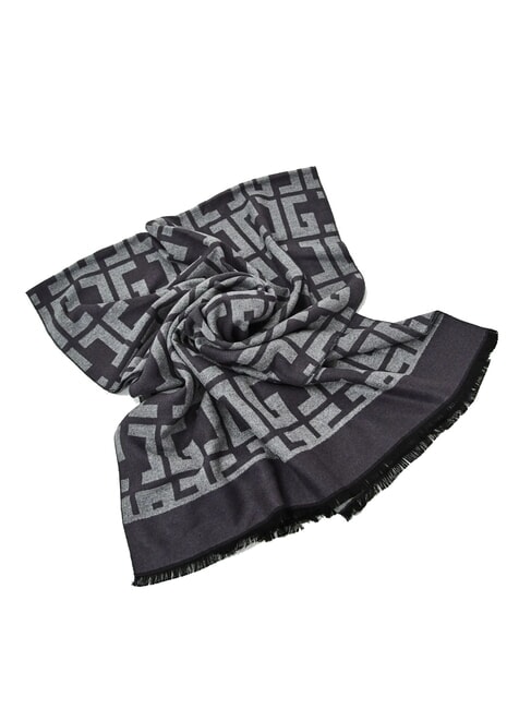ESTELLE Eșarfă cu franjuri și logo pe toată suprafața gri - Eșarfe