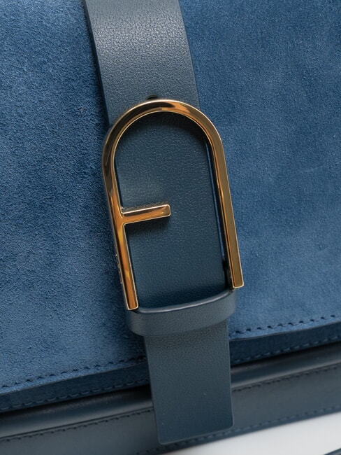 FLOW Geantă medie din piele cu curea de umăr tonuri gri-albastrui - Genți femei