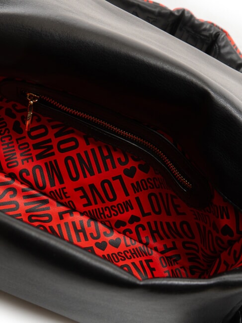 PUFFY LOGO Geantă de umăr cu buzunar cu inimă negru/roșu/negru - Genți femei