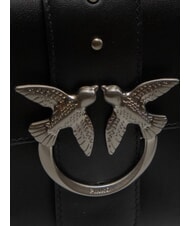 PINKO LOVE ONE CLASSIC SLOUCHY Geantă de umăr din piele limuzină neagră - argintiu mat - Genți femei - 3