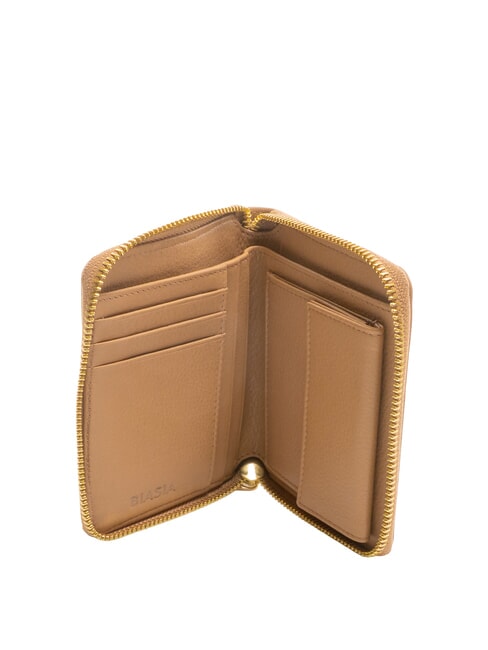 EDA Portofel mediu din piele cu fermoar cămilă - Portofele femei