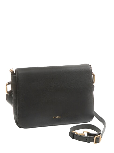 NOVEAU Geantă de umăr din piele cu clapă negru - Genți femei