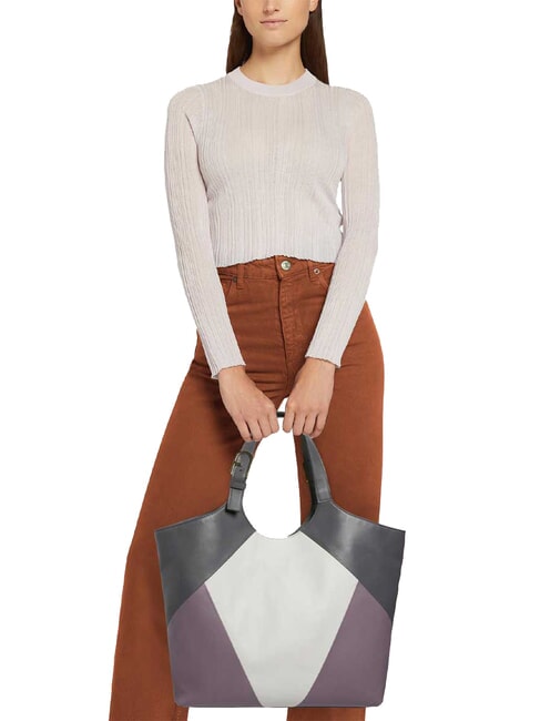 FLOW Geantă de umăr din piele imprimată bezea+aură+sol - Genți femei