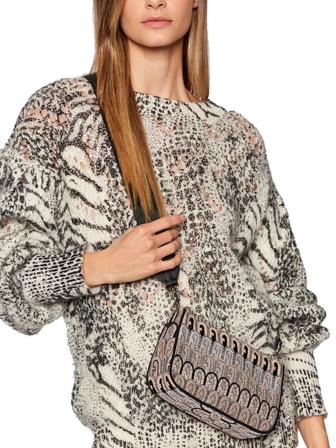 MOON Geantă mini din material jacquard deșert + tonuri negre - Genți femei