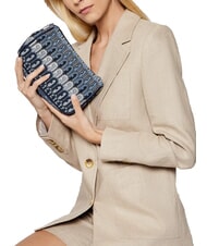 FURLA MOON Geantă mini din material jacquard albastru denim + tonuri de negru - Genți femei - 6