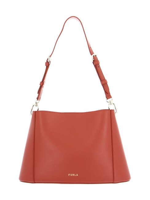 FLEUR Geantă de umăr din piele cu curea de umăr scorţişoară - Genți femei