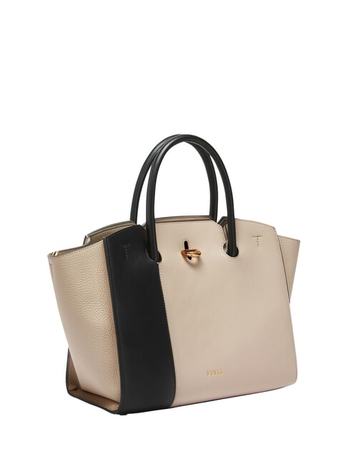 GENESI Geantă de mână din piele cu curea de umăr lună plină+neagră - Genți femei