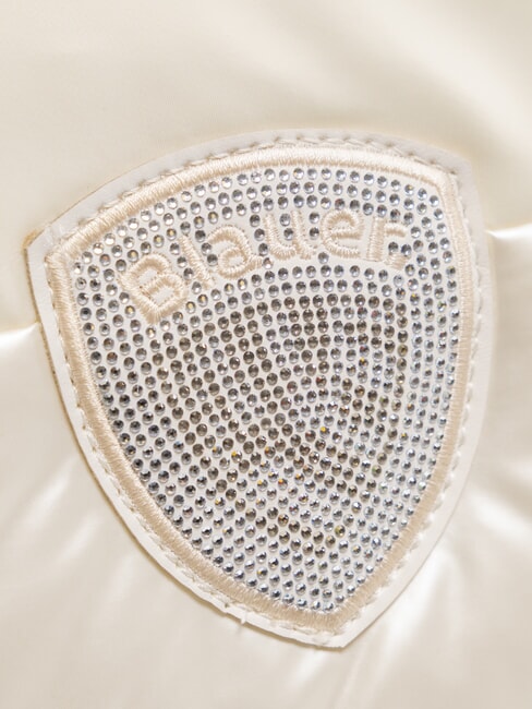 PADDED NYLON Geantă de umăr pufoasă cu logo cu strasuri alb - Genți femei