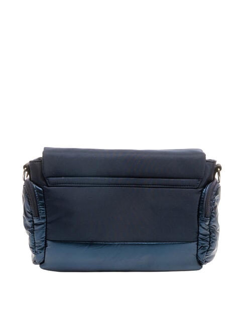 PADDED NYLON Geantă de umăr pufoasă cu logo cu strasuri BLUE - Genți femei