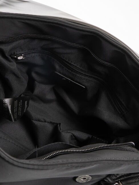 PADDED NYLON Geantă de umăr pufoasă cu logo cu strasuri BLACK - Genți femei