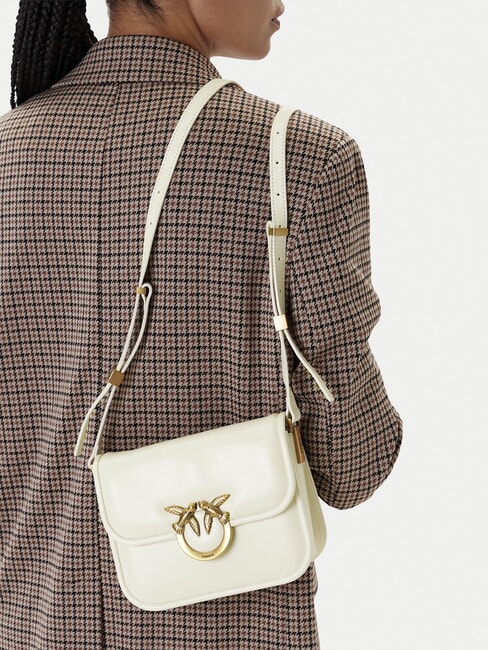 LOVE BOX Geantă de umăr mini din piele mătase alb-aur antic - Genți femei