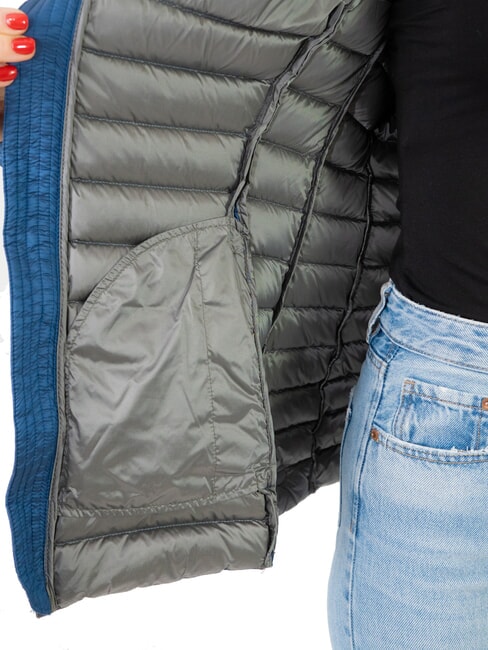 DELUXE Jachetă din puf mulată cu glugă dark oxford - Jachete de puf pentru femei