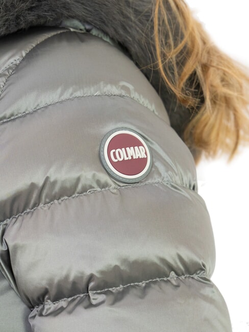 DELUXE Geacă de damă cu puf și glugă din blană oțel închis-oțel întunecat - Jachete de puf pentru femei