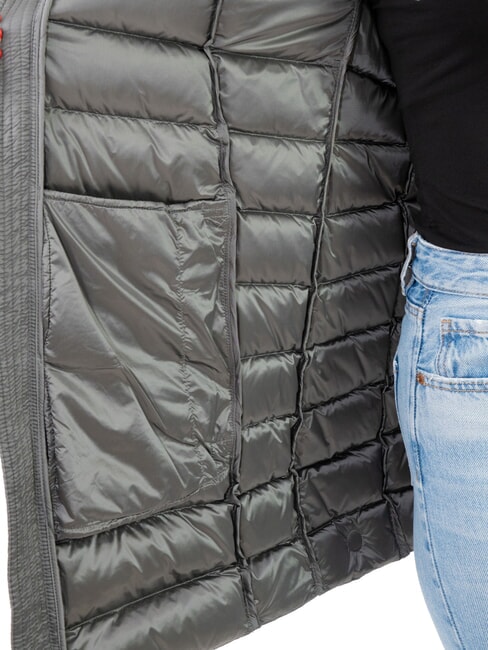 DELUXE Geacă de damă cu puf și glugă din blană oțel &icirc;nchis-oțel &icirc;ntunecat - Jachete de puf pentru femei