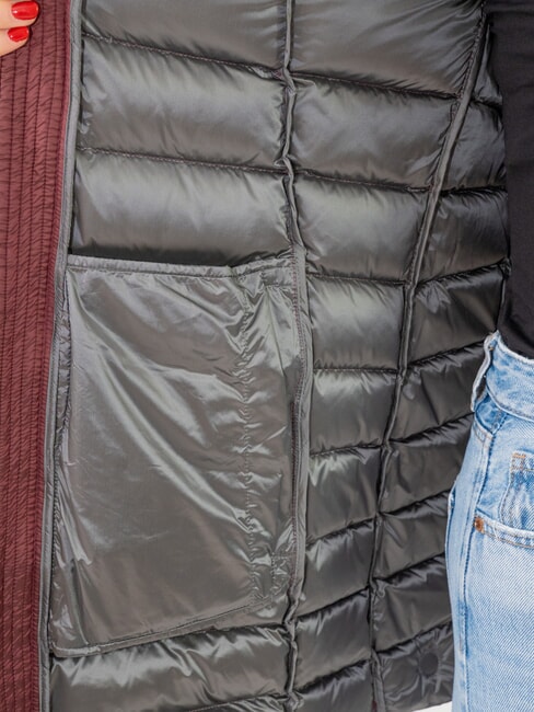 DELUXE Geacă de damă cu puf și glugă din blană brunetă-întunecată - Jachete de puf pentru femei