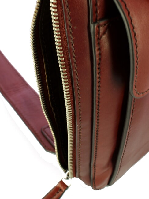 ALBERTO Geantă din piele cu un singur umăr Maro / Paladiu - Genți de umăr bărbați