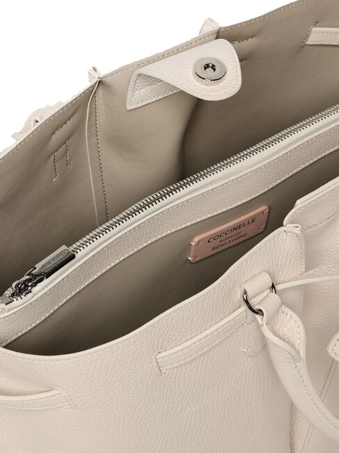 FLORES Geantă medie din piele ciocănită alb - Genți femei