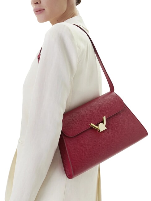 DEW Geantă de umăr medie din piele ciocănită sangrie - Genți femei