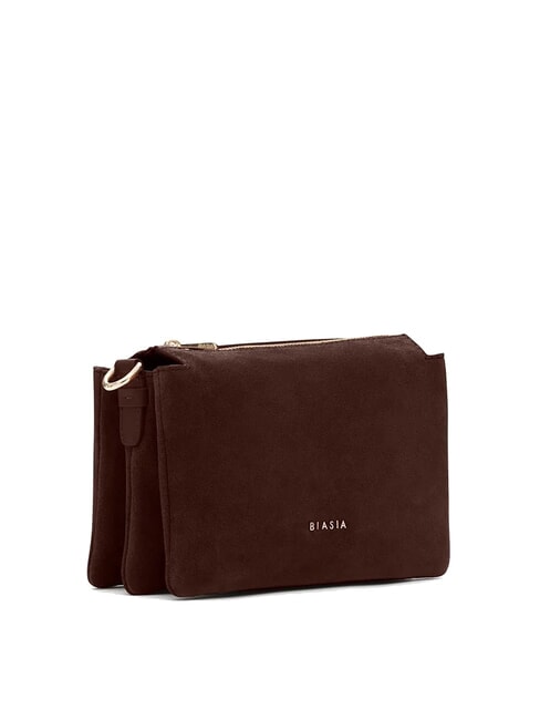 FEATHER SMALL Geantă mică de umăr din piele întoarsă întuneric - Genți femei