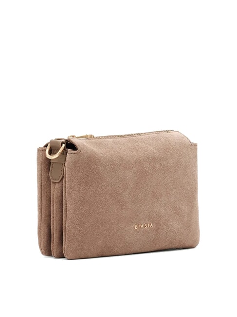 FEATHER SMALL Geantă mică de umăr din piele întoarsă taupe - Genți femei