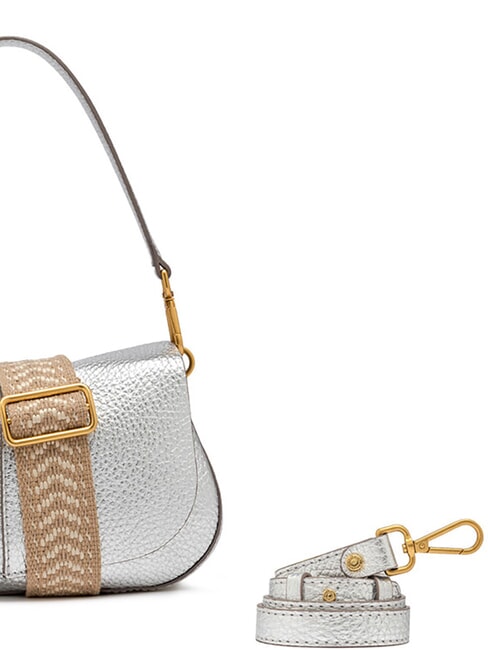 HELENA ROUND Geanta din piele cu curea dubla de umar argint - Genți femei