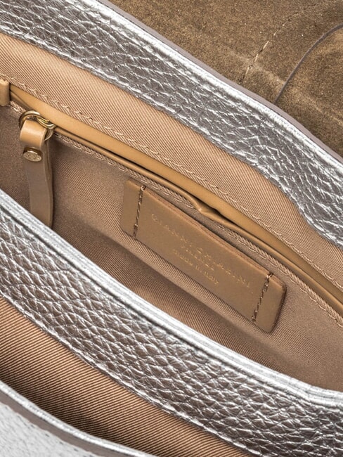 HELENA ROUND Geanta din piele cu curea dubla de umar argint - Genți femei