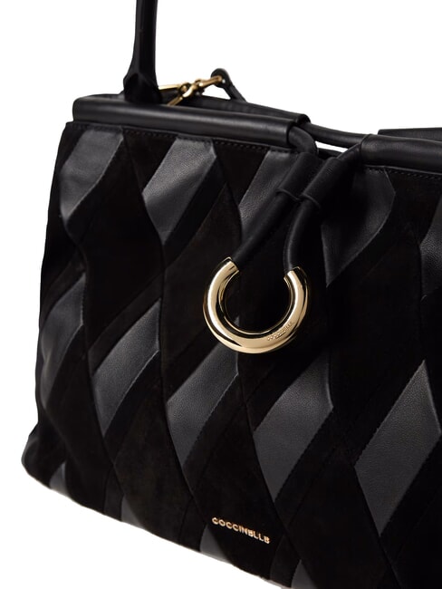 LISBET GEOMETRIC PATCH Geantă de m&acirc;nă din piele cu curea de umăr negru - Genți femei