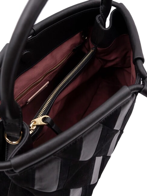 LISBET GEOMETRIC PATCH Geantă de m&acirc;nă din piele cu curea de umăr negru - Genți femei