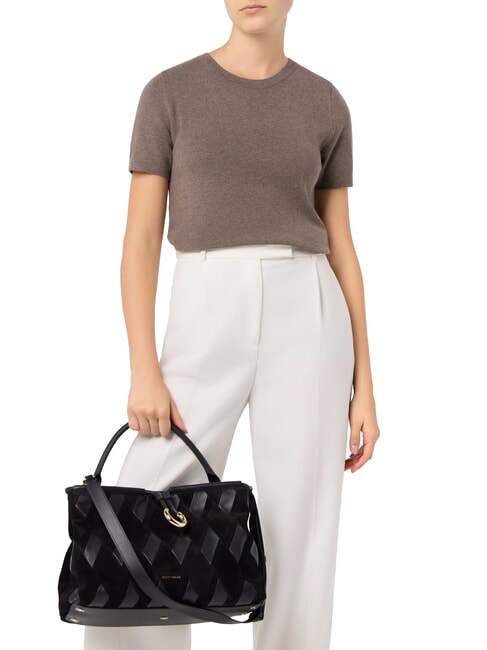 LISBET GEOMETRIC PATCH Geantă de m&acirc;nă din piele cu curea de umăr negru - Genți femei