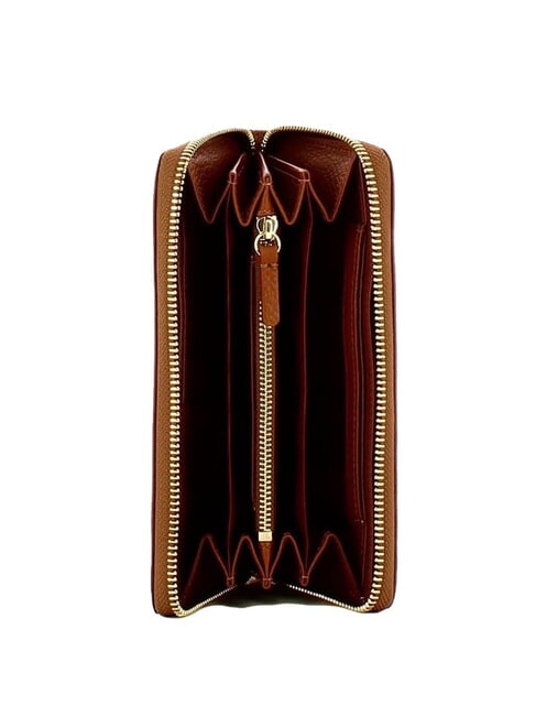 METALLIC SOFT Portofel din piele texturată cu fermoar coniac - Portofele femei