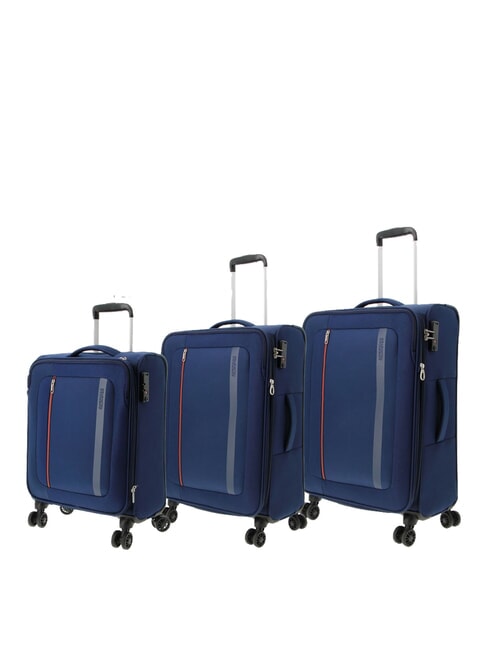 BLAZING RIDE Set de 3 trolere + geantă de voiaj + 2 rucsacuri + 2 truse cosmetice bleumarin/portocaliu - Set trolere