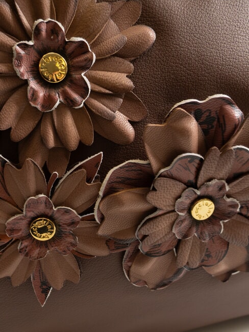 SARA Geantă de umăr hobo din piele cu flori maro - Genți femei