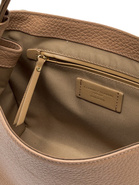 CECILE Geantă de umăr din piele ciocănită lut - Genți femei