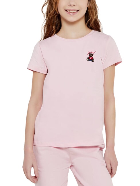 KIDS Tricou cu m&acirc;necă scurtă și ursuleț de pluș roz vată de zahăr - Tricou copil