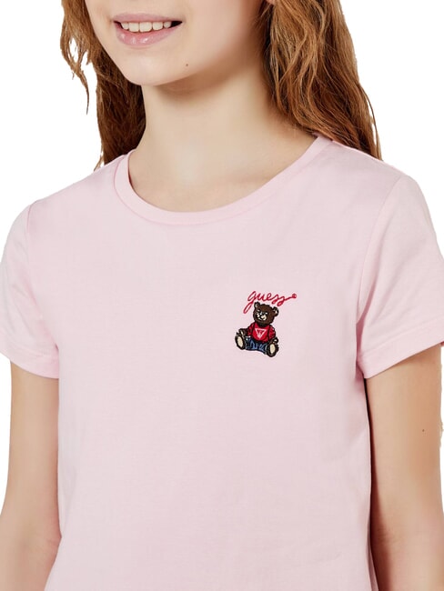 KIDS Tricou cu m&acirc;necă scurtă și ursuleț de pluș roz vată de zahăr - Tricou copil