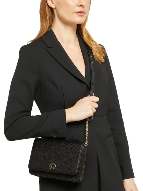 TULIP Geanta de umar din piele ciocanita negru - Genți femei