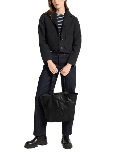 CALLISTO Geantă de cumpărături din piele cu logo în relief negru - Genți femei